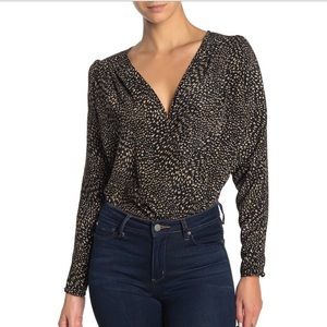 NWOT ASTR Drape Front Long Sleeve Bodysuit, Black